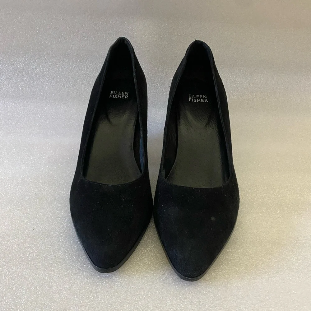 Eileen Fisher Black Suede Block Heels size 9.5